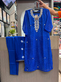 Royal Blue Lehariya Embroidered Ready-Made Suit Set