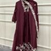 Chinon suit set with thread embroidery and a designer dupatta