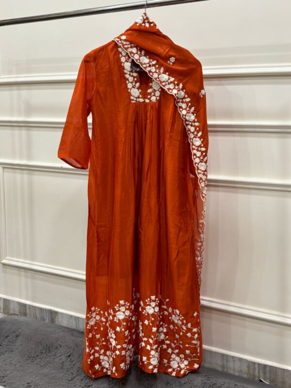 Chinon suit set with thread embroidery and a designer dupatta