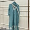 Chinon suit set with thread embroidery and a designer dupatta