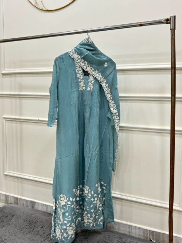 Chinon suit set with thread embroidery and a designer dupatta