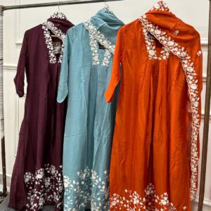 Chinon suit set with thread embroidery and a designer dupatta