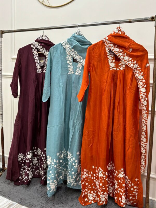 Chinon suit set with thread embroidery and a designer dupatta